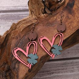 Dangle Earrings Romantic Love Hollow For Women Fashion Clover Lightweight Wooden-Earrings Valentine's Day Girlfriend Gift