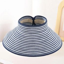 Berets Sun Protection Visor Foldable Straw Hat Brim For Women Stylish Striped Beach Cap With Uv Gardening