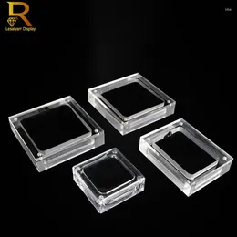 Jewellery Pouches Acrylic Glass Top Gem Box White & Black Showcase Gemstone Casket Diamond Display Stand Holder Necklace Storage Organiser