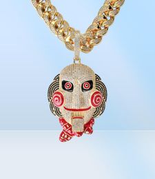 Iced Out Large Size 6ix9ine Mask Doll Pendant Necklace Mouth Can Be Moved Gold Silver Plated Micro Paved Zircon Men Jewelry1290173