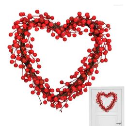 Decorative Flowers Heart Berry Wreath Valentine's Day Decoration Hanging Love Signs Shaped With Red Berries Home Door Decor