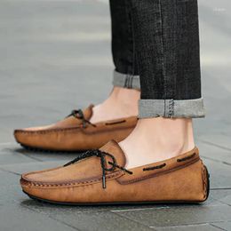 Casual Shoes Men's Lace Up Driving Plus Size Thick Bottom Slip On Loafers Spring Autumn Round Head Lightweight Anti-slip Flats