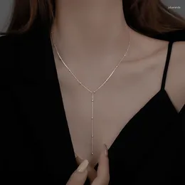 Pendant Necklaces 2024 Trendy Silver Color Round Bead Long Tassel For Women Girl Simple Clavicle Chain Jewelry Gift