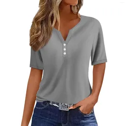 Women's Polos Ropa Mujer T Shirt Tee Print Button Short Sleeve Daily Weekend Fashion Basic V- Neck Regular Tops Women 2024 Y2k