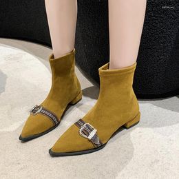 Boots Designer Women Shoes 2024 Autumn Winter Faux Suede Women's Fashion Pointed Toe Zipper Simple Black Ankle