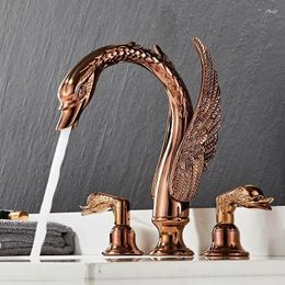 Bathroom Sink Faucets Rose Gold Faucet Widespread Swan Basin Black Tap Luxury Mixer And Cold Shower Room