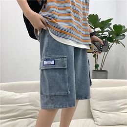 Summer Retro Denim Shorts Korean Fashion Mens Travel Shopping High Quality Light Blue Business Youth Loose Large 240429