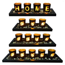 Candle Holders Wooden Letter Candlestick Set Tea Light Holder Tray And 4 Glass Cups Table Decor Home Gifts Without Candles