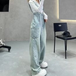 Womens Clothing Jumpsuits For Women shoulder pants Light Coloured washed and ground white denim new loose Plus Size high waisted jumpsuit wide leg pants