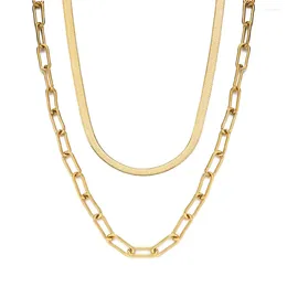 Chains MinaMaMa Gold Color Stainless Steel Multilayer Paperclip Chain Choker Necklace For Women Hip Hop Jewelry