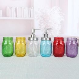 Liquid Soap Dispenser Pump Glass Jar Bottle Stainless Steel Lid Dispensers Countertop Lotion Bathroom Storage Tool Sea EW5522618