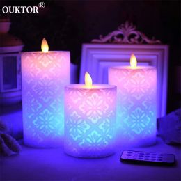 Candles Dancing Flame LED Candle Light with RGB Remote Control Timer Wax Pillar Candle for Wedding Christmas Decoration Room Night Light