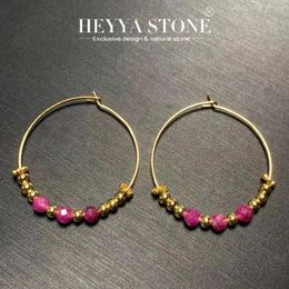 Hoop Earrings HEYYA STONE Natural RUBY Simple Classic Round Circle Gemstone Jewelry Handmade 14K GOLD Exclusive