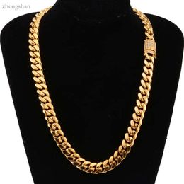 8-18mm wide Stainless Steel Cuban Miami Chains Necklaces CZ Zircon Box Lock Big Heavy Gold Chain for Men Hip Hop Rock jewelry 5398