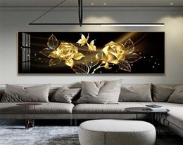 Black Golden Rose Flower Butterfly Abstract Wall Art Canvas Painting Poster Print Horizonta Picture for Living bedRoom Decor 211022423383