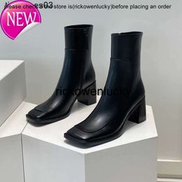 Designer The row thick heel short boots for women new leather inclined square head high heel side zipper Low GAI Boot