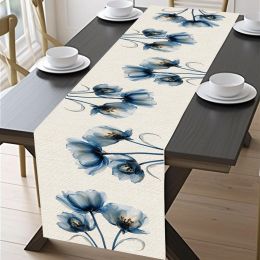 Linens Blue Tulip Table Runner for Dining Table Kitchen Decor Antistain Dining Table Tablecloth Rectangular Dining Table Runner