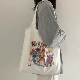 Shoulder Bags 2024 Literary Cartoon Canvas Bag Japanese Tote Shopping For Lady Women Students Cotton Cloth Eco Shopper