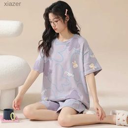Kobietowa odzież snu Summen Sleep Lounge Pajama Krótkie rękawowe damskie Pajama zestaw kreskówek Rabi PaJamas Pure Cotton Pajamas Home Fashion WX WX