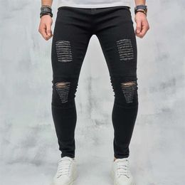 Men's Jeans High strt Men Ripped Skinny Biker Jeans Trousers For Mens Stylish Distressed Beggar Stretch Slim Male Pencil Denim Pants Y240507