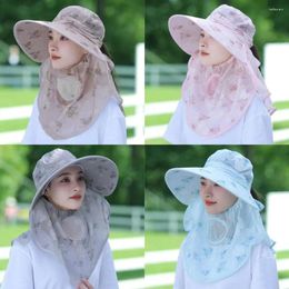 Wide Brim Hats Chiffon Sunscreen Hat Print Gentle Beautiful Fairy Style Sunshade Cover Face Anti-ultraviolet For Outdoor Pography P4F8