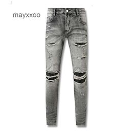 Demin Jeans Moda Moda Jean 2024 Amiirii American High Purple Street Gray Cracked Leather Live Dhyp