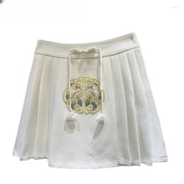 Skirts 2024 Summer Chinese Style Ruyi Embroidered Plate Pattern Skirt Pleated For Women Short