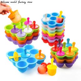 Tools Silicone world 9/7 Holes DIY Ice Cream Pops Silicone Mould Popsicles Moulds Children Fruit Shake Home Kitchen Accessories Tools