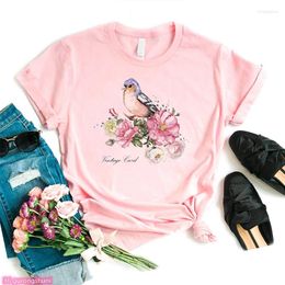 Women's T Shirts Tee Shirt Femme Rose Flower Butterfly Bird Graphic Print T-Shirt Women Summer Harajuku Tshirt O Neck Pink Tops