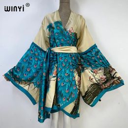 Africa Summer Print Women Cardigan Stitch Robe Cocktail Sexy Boho Loose Holiday Long Sleeve Silk Kimono With Belt