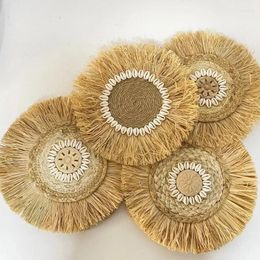 Decorative Figurines Natural Raffia Woven Bohemian Wall Decoration 30CM Round Accents Handmade Scandinavian Hanging Boho Home Decor