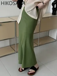 Skirts High Waist Slim Solid Fishtail Skirt Korean Chic Commuter Elegant Midi Length Jupe Female 2024 Summer Fresh Sweet Faldas Mujer