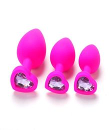 New Design Silicone Anal Plug Silica Butt Plugs with Heart Shape Jewellery Base Black Red Pink Purple Violet Colour Small Medium Larg9130031