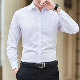 Men's Dress Shirts Mens Slim Solid Color Long Sle Shirt Business Casual White Shirt Brand Large Size Classic Style Top d240507