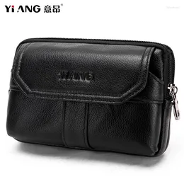 Waist Bags Genuine Leather Men Fanny Bag Cell Mobile Phone Case Male Purse Cigarette Money Hip Belt Small Pack Father Gift