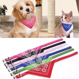 Clothing Pet Bandanas Collar for Dogs Cats Adjustable PU Leather Triangular Bibs Scarf Collar with Paisley Pattern for Puppy Accessories