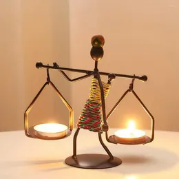 Candle Holders Nordic Metal Candlestick Abstract African Character Sculpture Holder Handmade Figurines Home Decoration Birthday Gifts