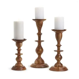Party Favour Hand-Crafted Pillar Wooden Candlestick Acacia Wood Christmas Candleholder Heights Tall Candle Holders For To Decorate