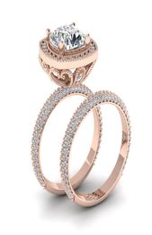 2PcsSet Exquisite 18K Rose Gold White Sapphire Diamond Ring Anniversary Proposal Jewelry Women Engagement Wedding Band Ring Size 1980613