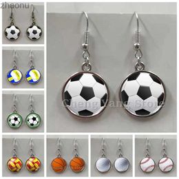 Dangle Chandelier Leisure sports baseball earrings glass transmission circular volleyball football image metal earrings birthday gift XW