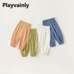 Trousers Summer Children Thin Mosquito Proof Pants Girls Boy Solid Colour Elastic Waist Loose Jogger Kids Casual Unisex H240507