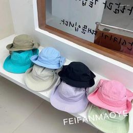 Berets Cute Bow Macaron Simple Solid Colour Quick-drying Big Brim Bucket Hat Summer Thin Waterproof Outdoor Sun Mountaing Women