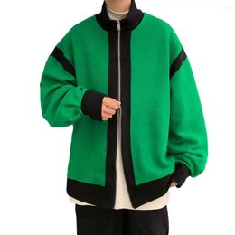 Men's Jackets Men Color-block Jacket Colorblock Stand Collar Winter Coat With Striped Texture Zipper Closure Long For Fall