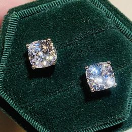 Stud Earrings Huitan Cushion-shape Cubic Zirconia High Quality Silver Color Noble Women's Accessories Timeless Classic Jewelry