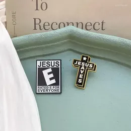 Brooches Classic Coat Jesus Saves Cross Enamel Simple Black Tombstone Poster Lapel Badge Pins Gifts Jewellery For Women Men Kids