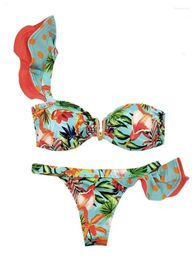 Women's Swimwear 2024 Sexy Bikinis Women Swimsuit Tropical Print Brazilian Bikini Set Ruffle Bathing Suit Beachwear Biquini Female