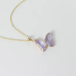 Pendant Necklaces ZHOUYANG Butterfly Necklace For Women Aesthetic Pink Purple Crystal Choker Chain Jewellry Collars Jewellery Wholesale N227