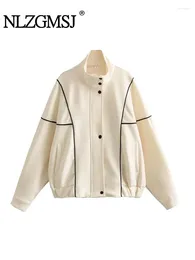 Women's Jackets Nlzgmsj 2024 Autumn Winter Women Stand Collar Contrast Colour Coats Casual Simplicity Single Breasted