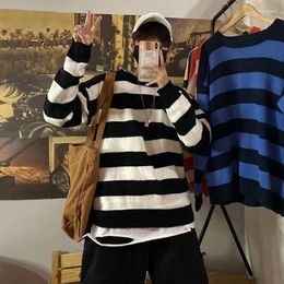 Men's Sweaters Korean Fashion Contrast Colour Striped Men Casual Oversized Knit Jumpers Harajuku Long Sleeve Pullover Clothing