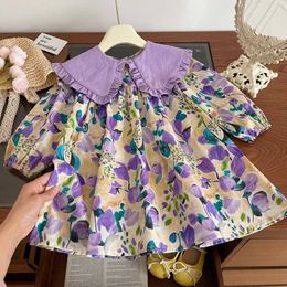 Girl's Dresses Girls Dress Spring Long Sleeve Lapel Fashion Korean Princess Party Children Clothing Fall Baby Girl 2-7Yrs H240507